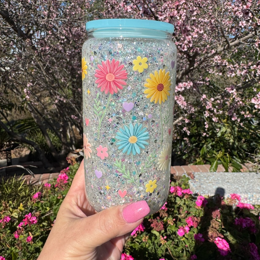 Flowers snow globe glass Tumbler 16oz